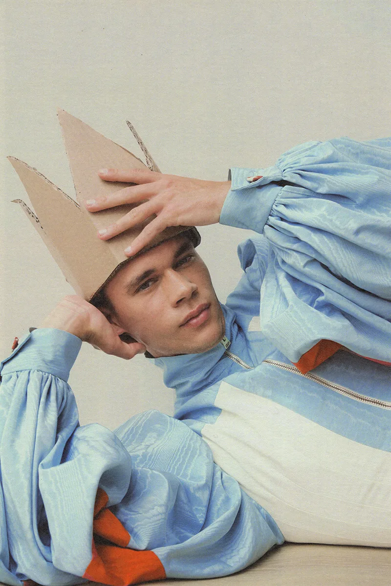 Gleb Abrosimov wearing colorful menswear styling in Come As You Are