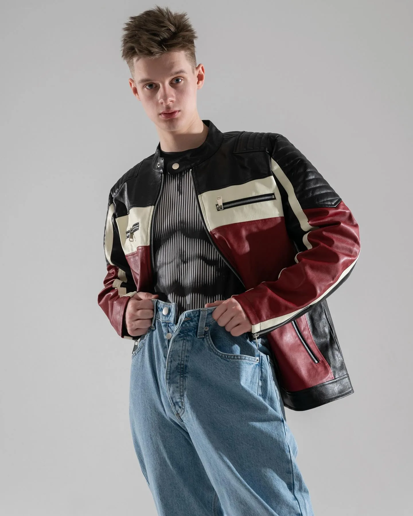 Gleb Smirnov posing in a model lookbook photographed by Alex Archangelskii