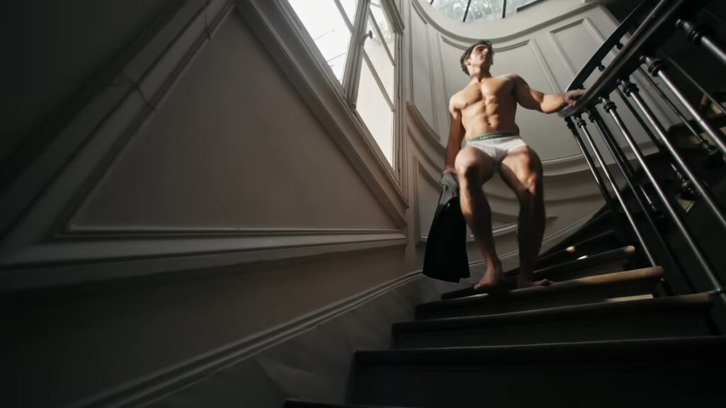 Taylor Zakhar Perez getting dressed in a Paris flat for the Lacoste underwear campaign