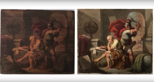 A conservation still from Julian Baumgartner’s restoration of The Assassination of Archimedes