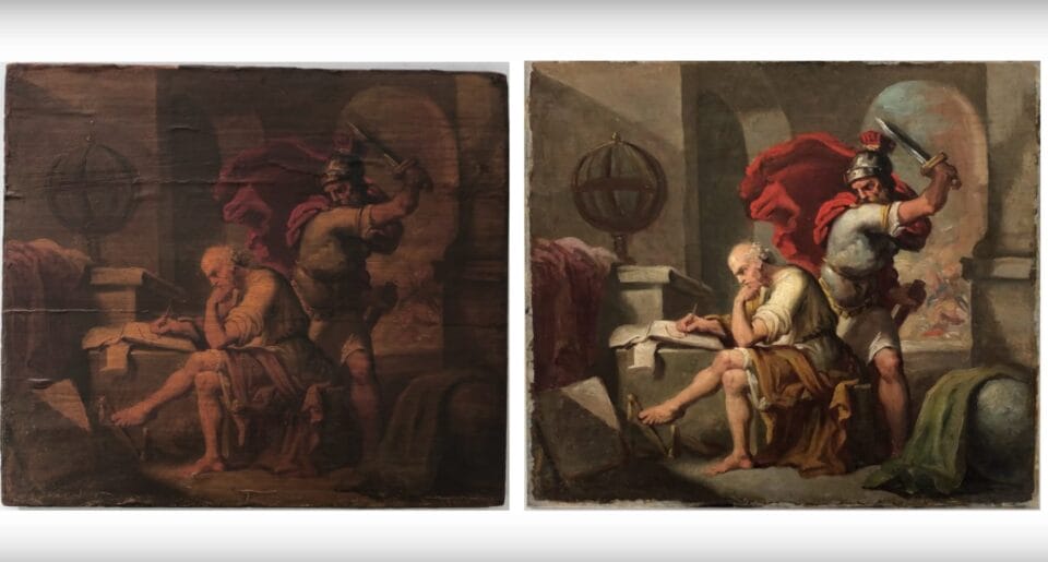 A conservation still from Julian Baumgartner’s restoration of The Assassination of Archimedes