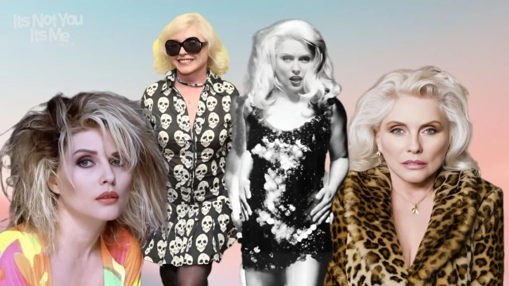 Debbie Harry at 80, striking a confident pose in a bold, stylish outfit, celebrating her legacy as a music icon and featured vocalist.