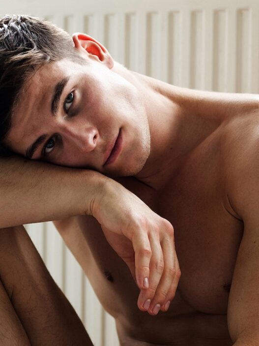 Model Dominik Togyela in a cinematic portrait photographed by Ben Sabo.