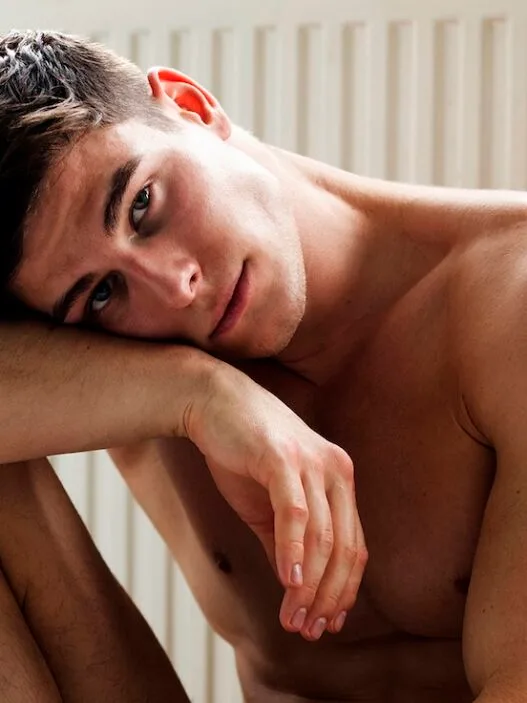 Model Dominik Togyela in a cinematic portrait photographed by Ben Sabo.