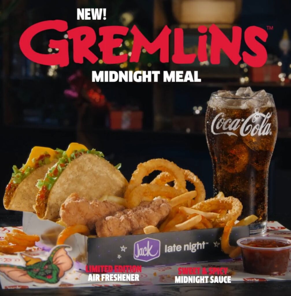 Jack in the Box tacos and chicken strips served in the Gremlins Midnight Meal
