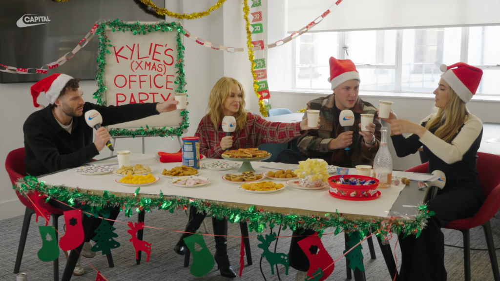 Kylie Minogue celebrates her first office party with Capital Breakfast and performs “XMAS”