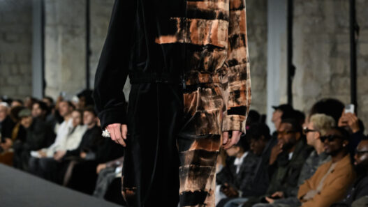 Model wearing TAAKK FW26 look inspired by Jōmon culture