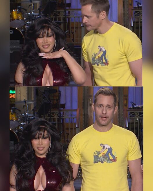 Cardi B and Alexander Skarsgård in their playful SNL promo for the upcoming episode