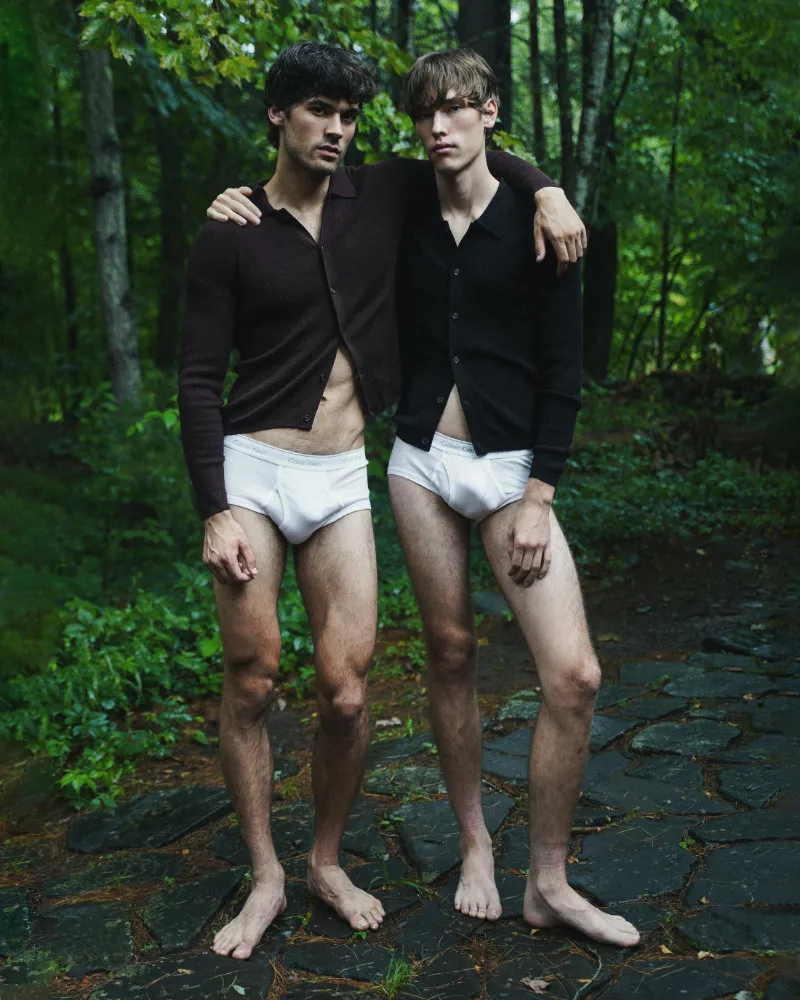 Aleksander Prus and Luke Kitlen pose for The Cottage editorial photographed by Marcus Derricotté for Fucking Young! Online.