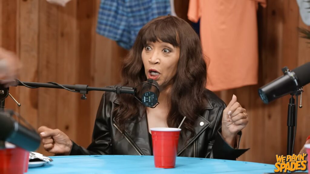 Jackée Harry laughing during her We Playin’ Spades interview