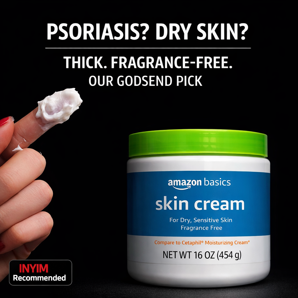 Amazon Basics fragrance-free skin cream recommended by INYIM for dry, sensitive skin