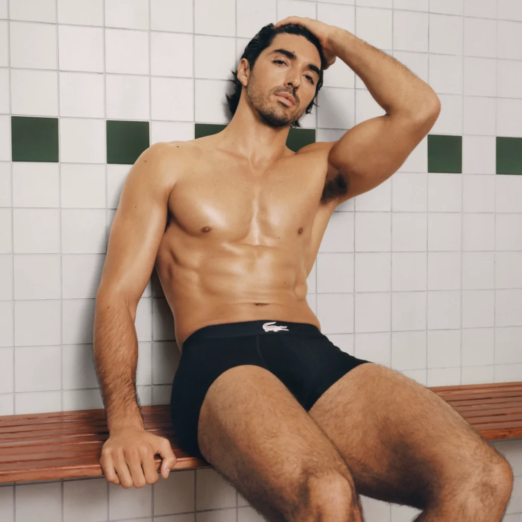 Taylor Zakhar Perez modeling Lacoste’s new underwear collection in Paris