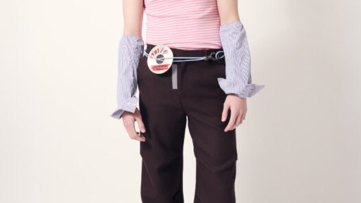 Models in Lazoschmidl’s FW26 lookbook wearing sheer and sensual menswear