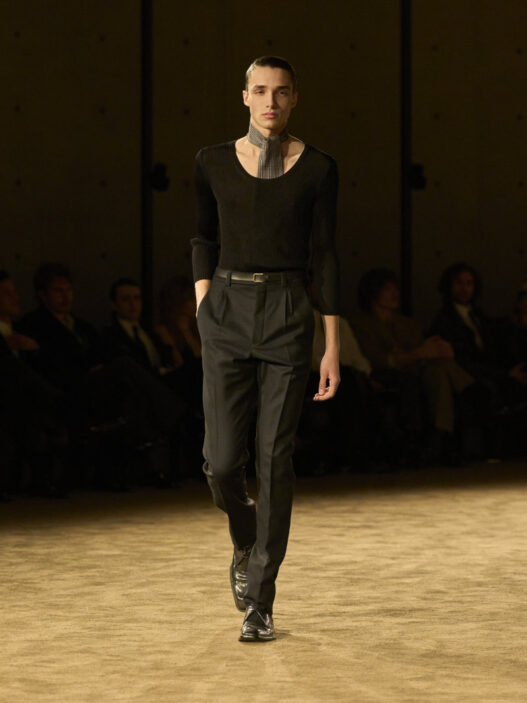 Saint Laurent FW26–27 runway presentation at the Bourse de Commerce