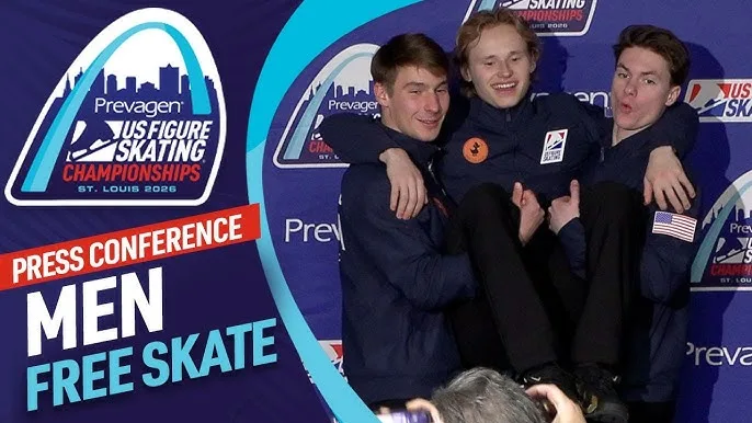 2026 U.S. Figure Skating Champs men’s podium: Ilia Malinin, Andrew Torgashev, Maxim Naumov.