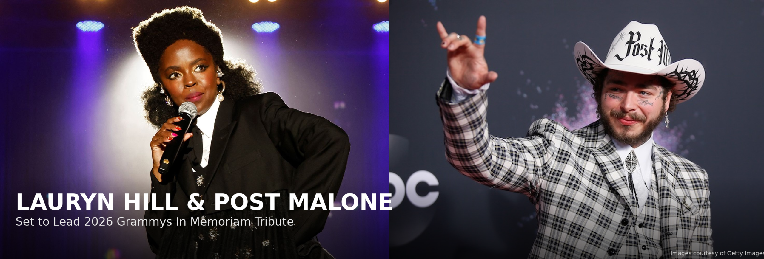Lauryn Hill and Post Malone, who are set to lead the 2026 Grammys In Memoriam tribute
