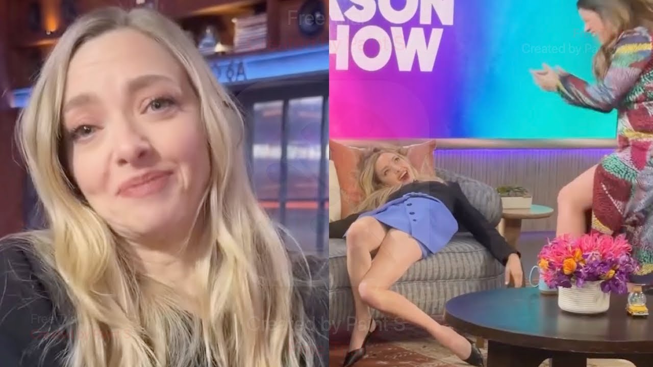 Amanda Seyfried and Kelly Clarkson singing together on talk show couch