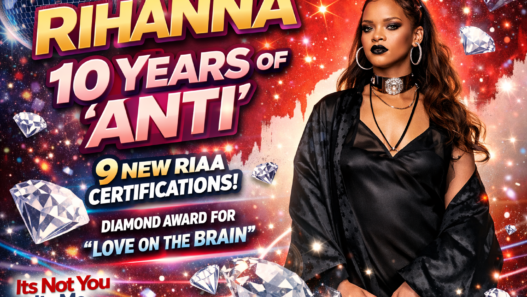 Rihanna celebrating the 10th anniversary of ANTI with new RIAA certifications