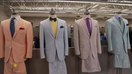 New Orleans locals wearing seersucker suits in various colors and styles