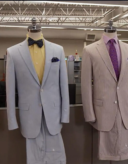 New Orleans locals wearing seersucker suits in various colors and styles