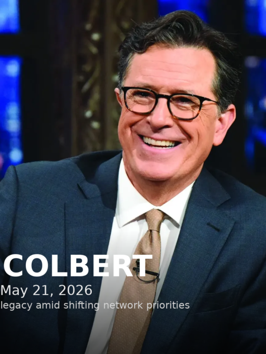 Stephen Colbert on The Late Show set ahead of the show’s final 2026 curtain call after 33 years on CBS