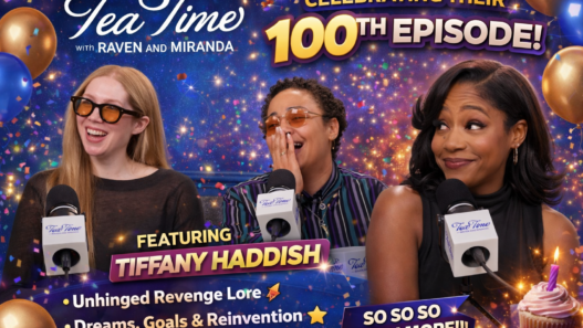 Tea Time with Raven and Miranda celebrates its 100th episode featuring Tiffany Haddish in a festive studio setting