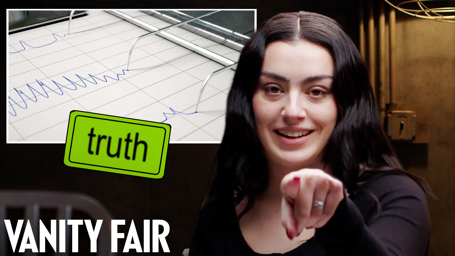 Charli XCX taking Vanity Fair’s Lie Detector Test during a candid interview