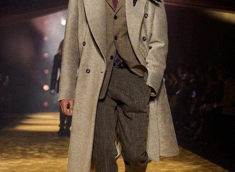 Runway look from BOSS’s Fall/Winter 2026 collection unveiled at Milan Fashion Week