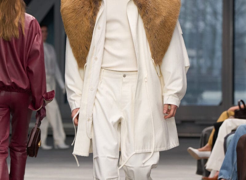 Model walking the Calvin Klein Fall/Winter 2026 runway designed by Veronica Leoni at New York Fashion Week.