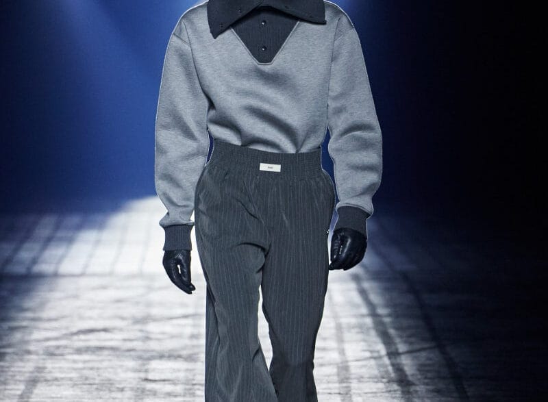 Model wearing structured outerwear from GmbH’s FW26 collection