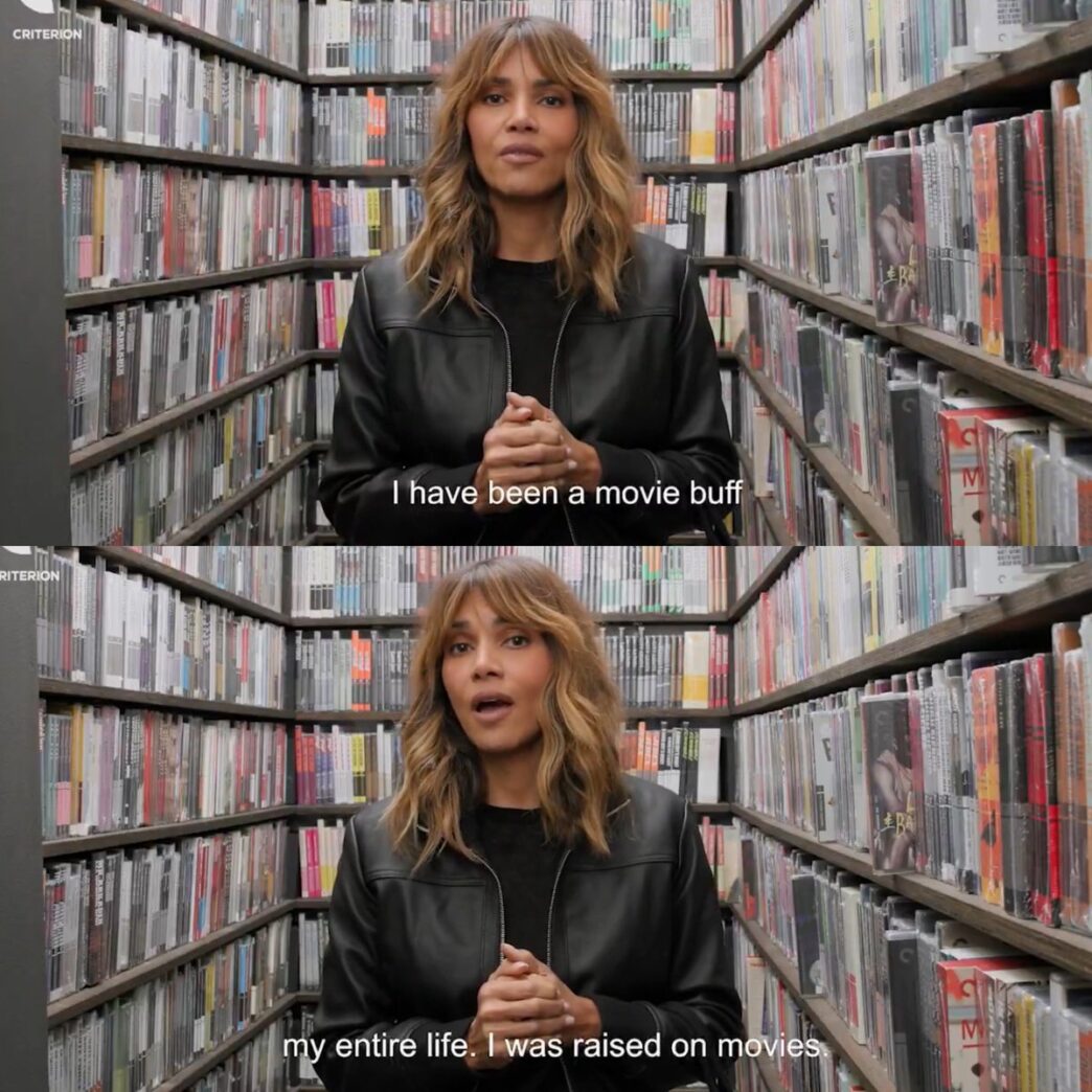 Halle Berry selecting films inside the Criterion Closet during her episode of “Closet Picks.”