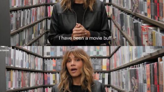 Halle Berry selecting films inside the Criterion Closet during her episode of “Closet Picks.”