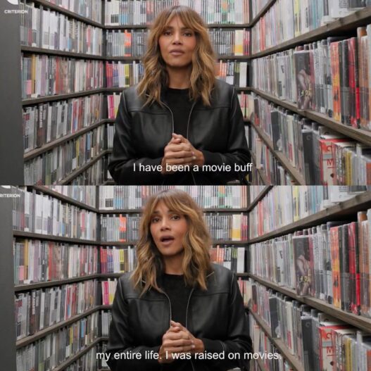 Halle Berry selecting films inside the Criterion Closet during her episode of “Closet Picks.”