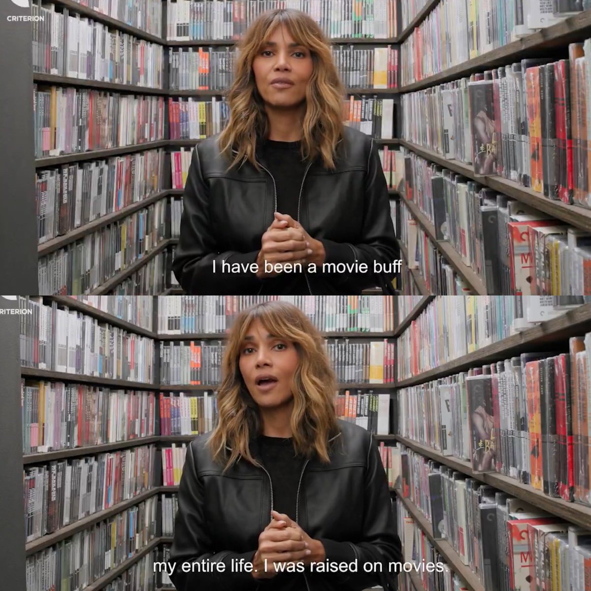 Halle Berry selecting films inside the Criterion Closet during her episode of “Closet Picks.”