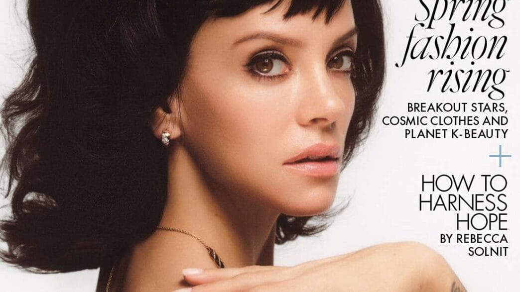 Lily Allen posing in a promotional portrait for her ELLE UK fashion breakdown.
