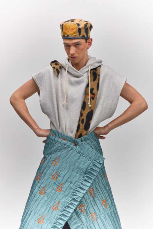 Model wearing bold cutout look from MANCANDY FW26