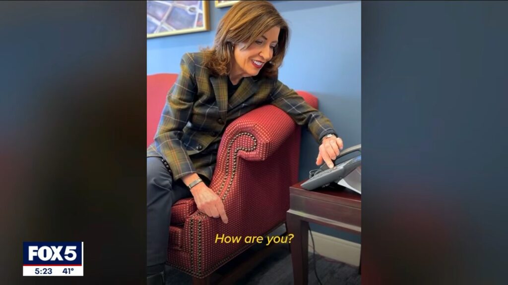 Governor Kathy Hochul speaking during a phone call informing Seth Bykofsky his plate would be restored.