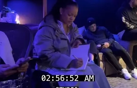 Rihanna in the recording studio from her “A Night in the Life” Instagram Reel