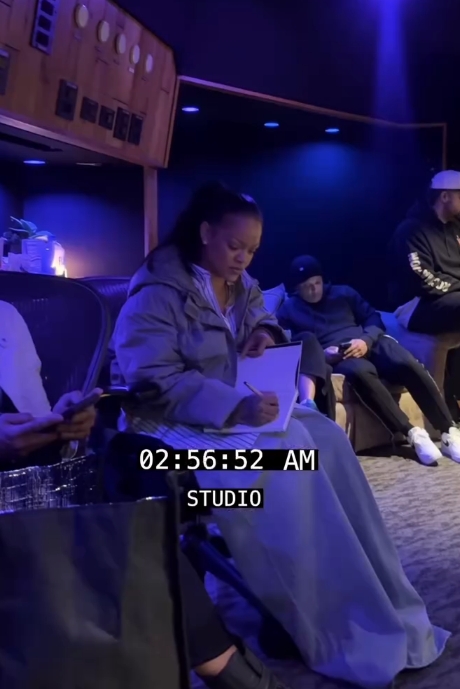 Rihanna in the recording studio from her “A Night in the Life” Instagram Reel