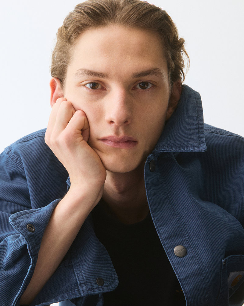 Look from Carhartt WIP’s S/S 2026 Look Book featuring updated workwear silhouettes and seasonal tones