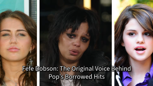 Collage featuring Fefe Dobson in the center with Miley Cyrus on the left and Selena Gomez on the right, highlighting her influence on pop hits later recorded by other artists.