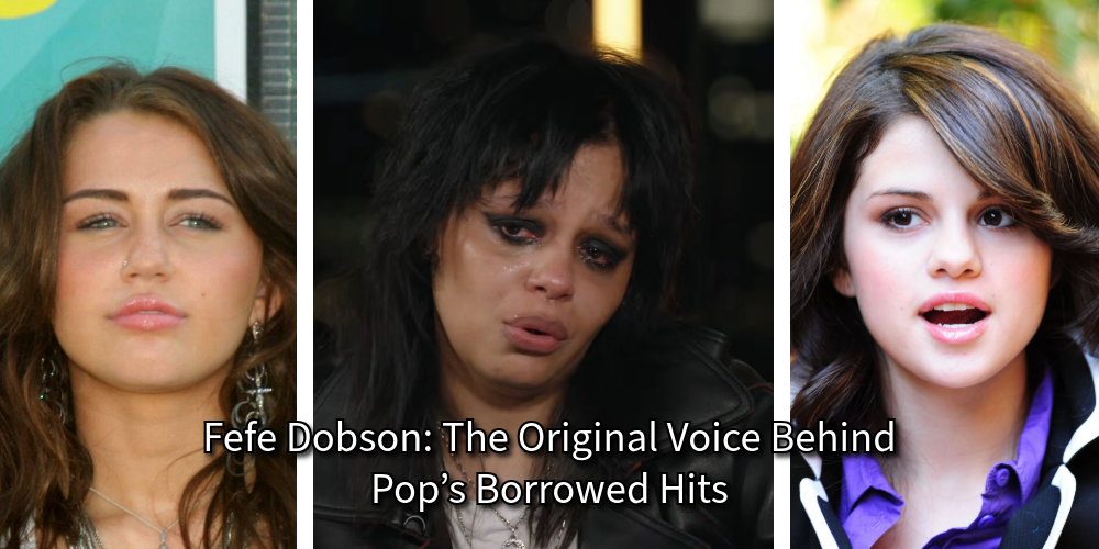 Collage featuring Fefe Dobson in the center with Miley Cyrus on the left and Selena Gomez on the right, highlighting her influence on pop hits later recorded by other artists.