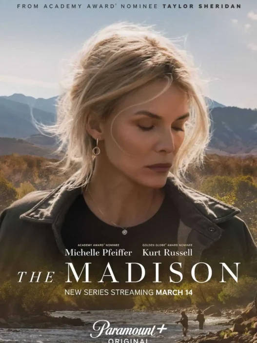 Michelle Pfeiffer and Kurt Russell in the Paramount+ series “The Madison,” set against Montana’s Madison River Valley