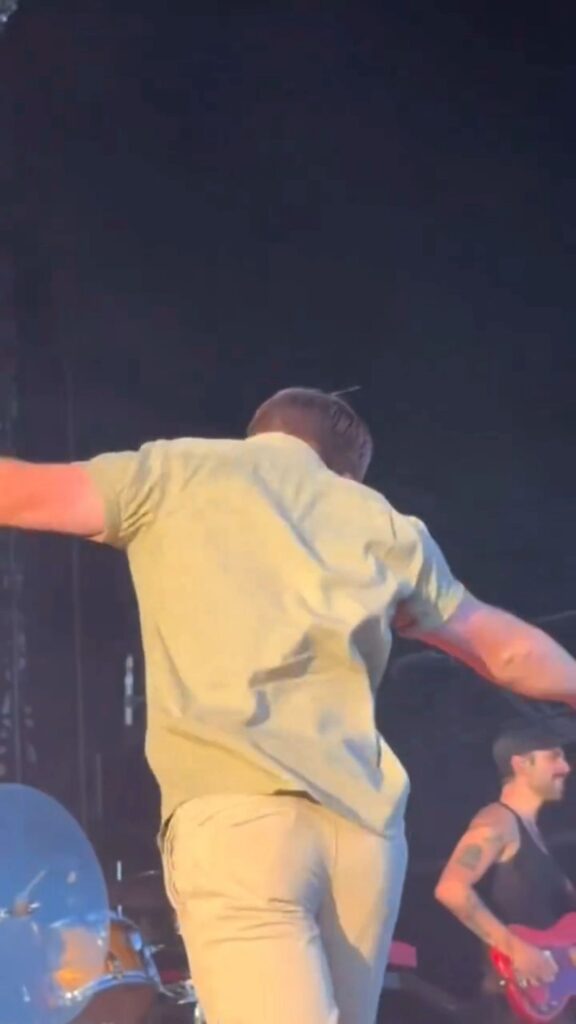 Robert Irwin dancing as in his zoo khakis as “Khaki Sally” during Role Model’s Laneway Festival set