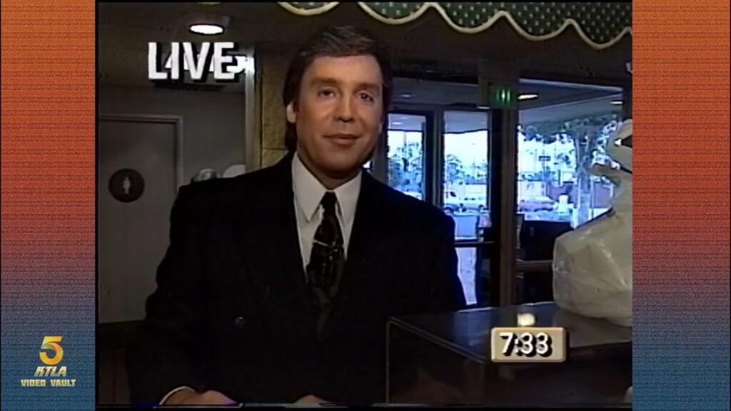 Mark Kriski reporting live during an early KTLA Morning News broadcast in Los Angeles