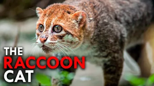 Ultrarare flat‑headed raccoon cat with otter‑like features and swamp‑fishing adaptations