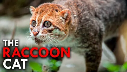 Ultrarare flat‑headed raccoon cat with otter‑like features and swamp‑fishing adaptations