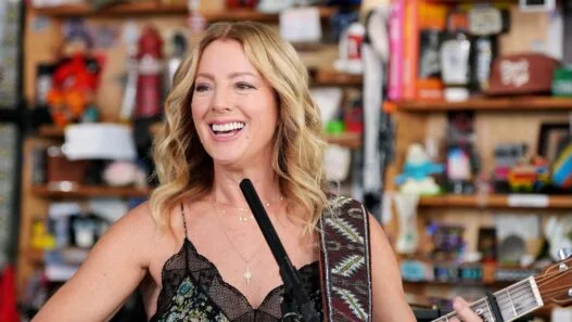 Sarah McLachlan performing during her Tiny Desk Concert, delivering an intimate live set.