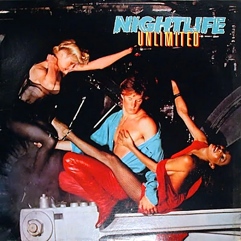 Nightlife Unlimited 1979 disco album cover featuring stylized dance floor scene on a locomotive