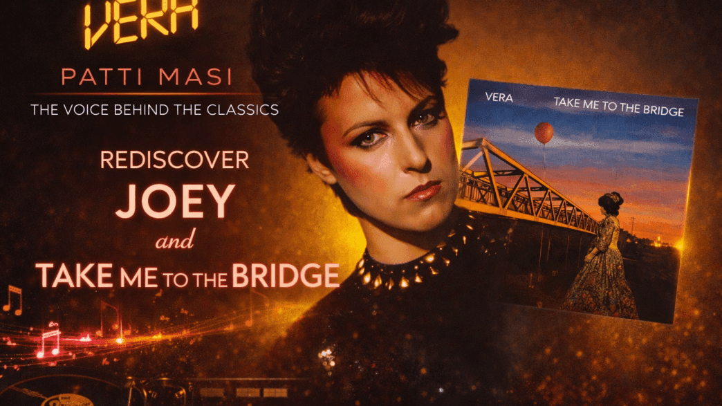 Promotional banner for Past Blast Music featuring Vera (Patti Masi) celebrating her albums Joey and Take Me To The Bridge with Hi-NRG, funk and new wave themes